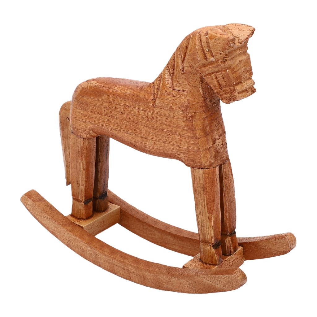 Wooden Rocking Horse Figurine Pine Wood Desk Ornament for Bookshelves Entryway Cabinet