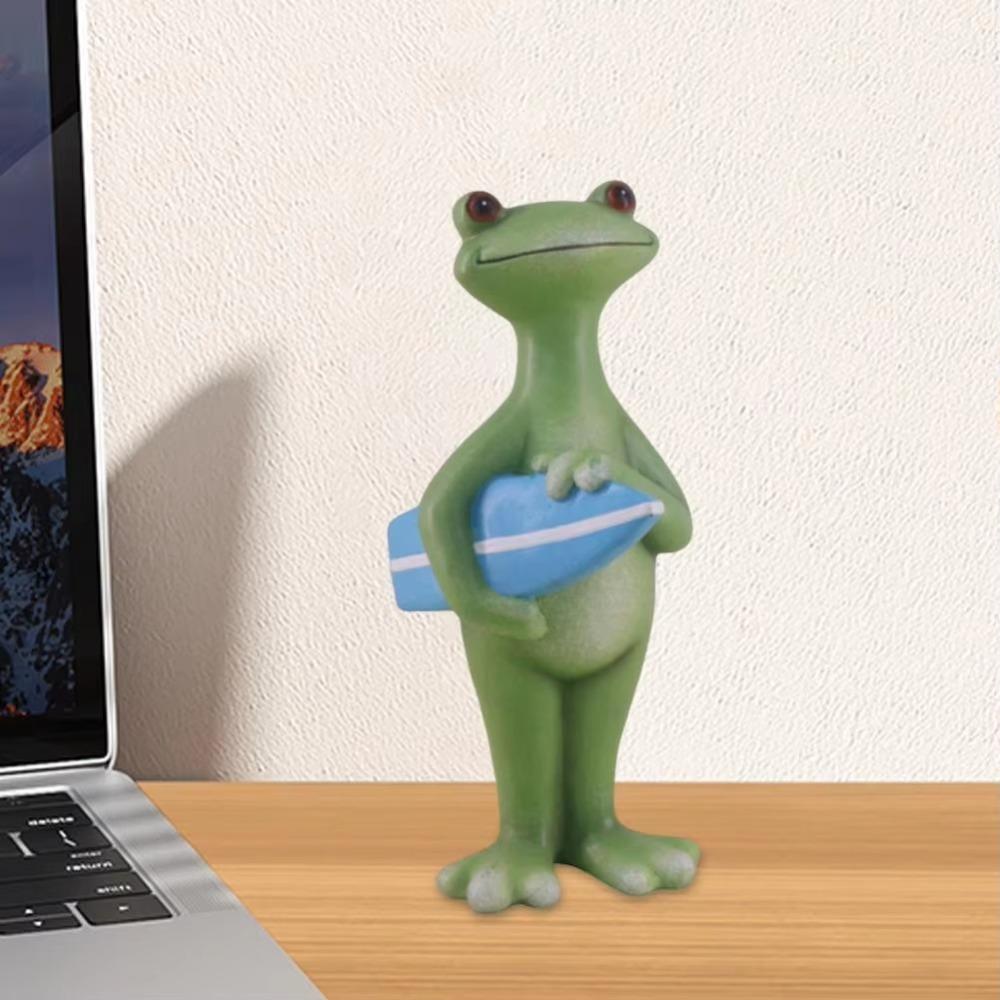 Resin Surfing Frog Statue Cute Style Small Frog Ornament Swimming Frog Figurine  Office Desk