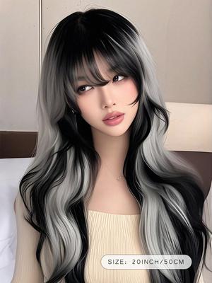 Synthetische Perücke, lang, gewellt, mit Pony und lockigem Haar, modisches Mix and Match, geeignet für Rollenspiele, für Mädchen zu verwenden