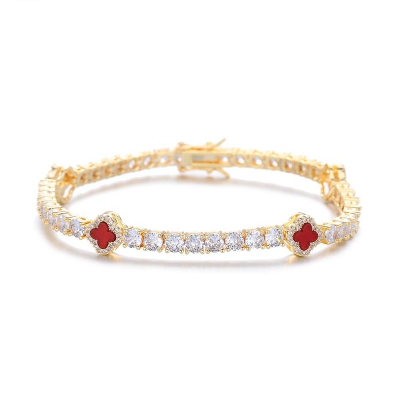 Kleeblatt Anhänger Halskette Armband Set Damen Goldfarben Cuban Chain Minimalist Layered Schmuck