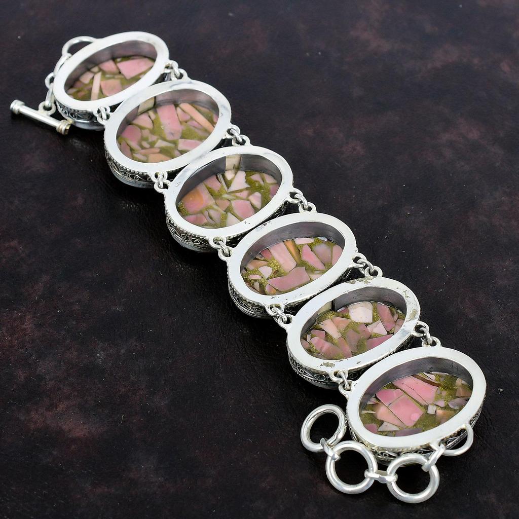 Copper Pink Opal Bracelet 925 Sterling Silver Bracelet Vintage Jewelry Adjustable Chain Bracelet Gemstone Handmade Bracelet Engagement Gifts