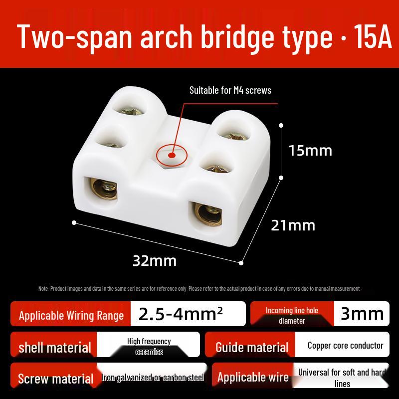 High-Temperature Ceramic Terminal Block, 2-In/2-Out Wire Connector