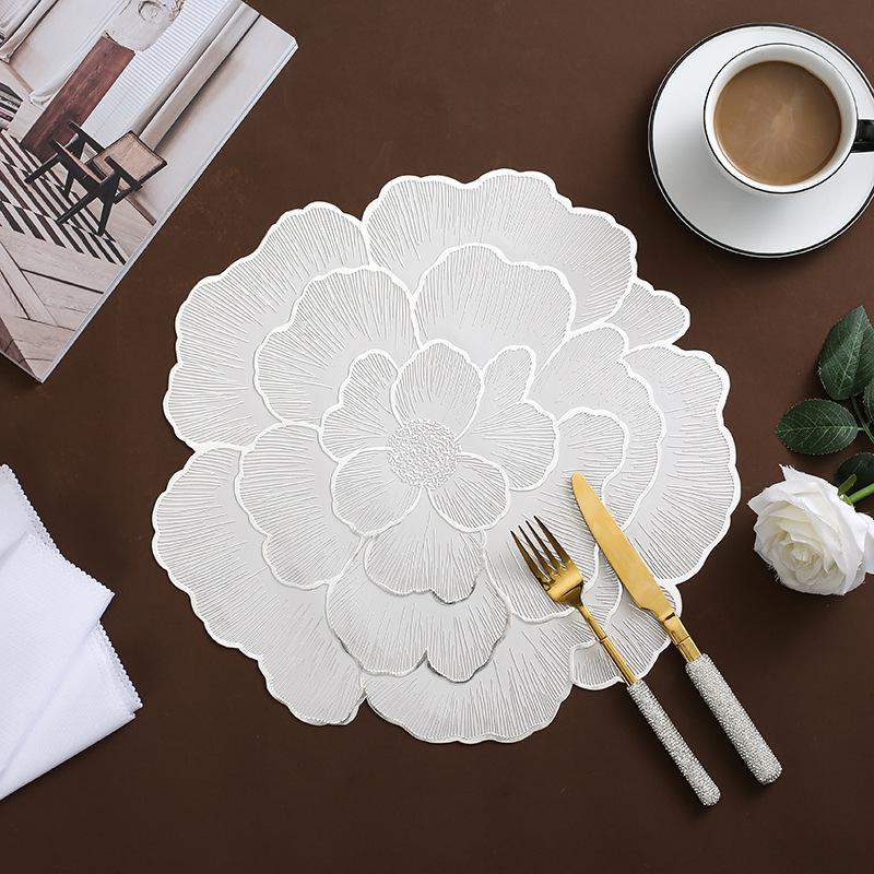 Peony Nordic Style Decorative Bronzing Home Coaster PVC Table Mat Thermal Insulation Non-slip Waterproof Anti-scalding Placemat