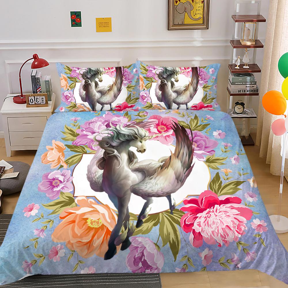 2023 New Style 2/3 Pcs High Quality Bed Cover Set 3D Unicorn Printed Duvet Cover Set Highend Polyetser Quilt Cover Sets