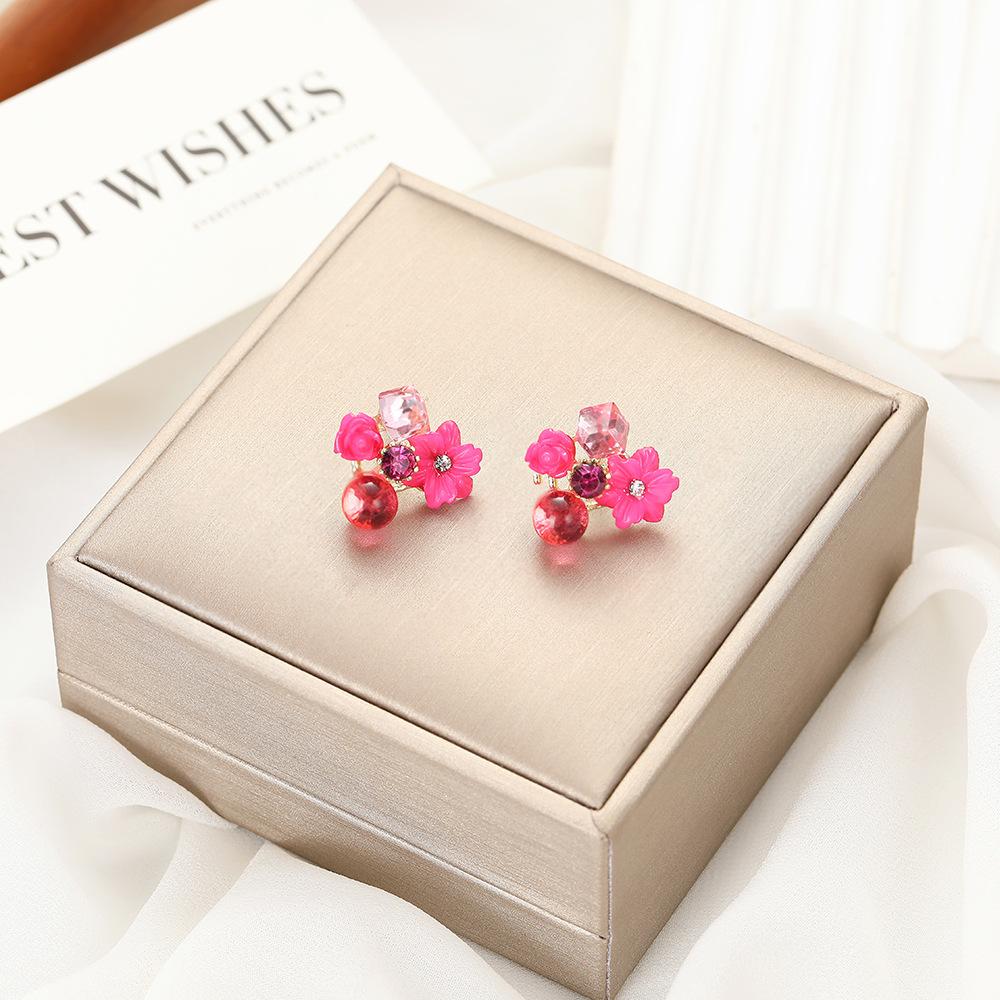 Women's Multicolored Crystal Flower Stud Earrings Elegant And Charming Jewelry Accessory