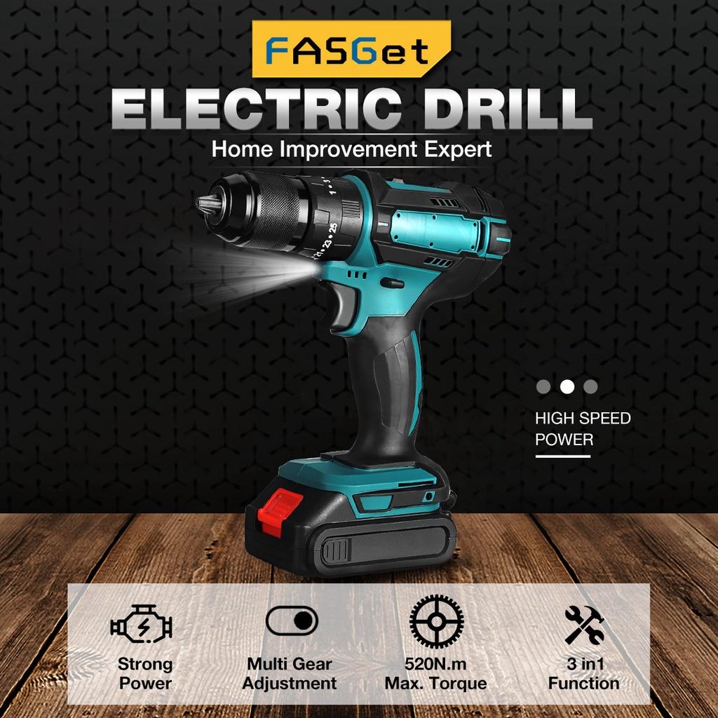 520N.M 13mm 10mm Chuck Torque Electric Drill Flat Hammer Impact Drilling Electric Screwdriver for 18V Battery 3 IN 1