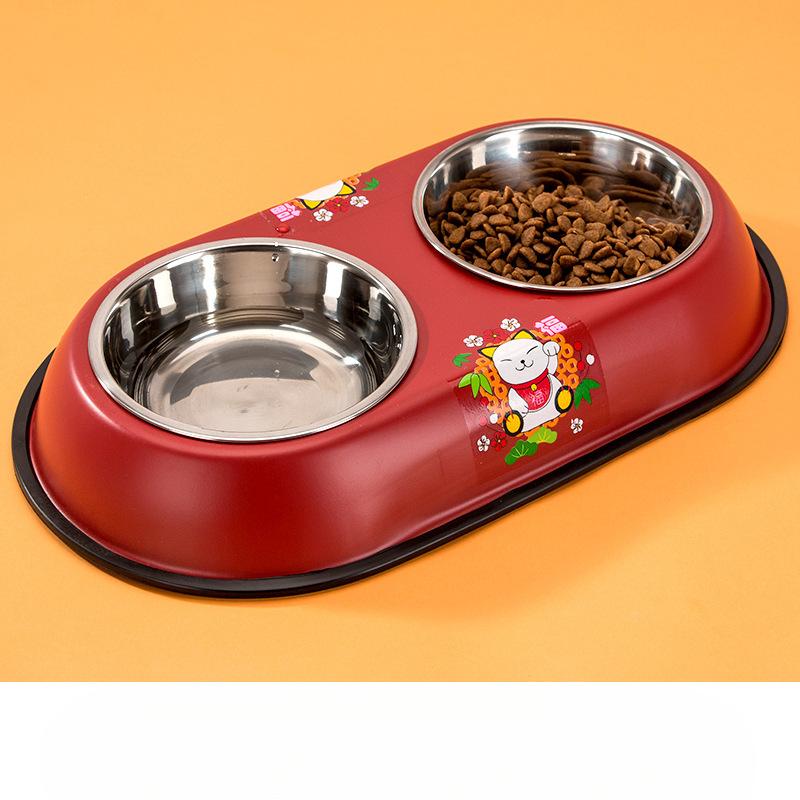 Perro Caricatura Estampado de Oso Acero Inoxidable Doble Cuenco Cuenco para Perro Antivuelco Cuenco para Gato Cuenco para Mascotas Cuenco de Arroz Suministros para Perros