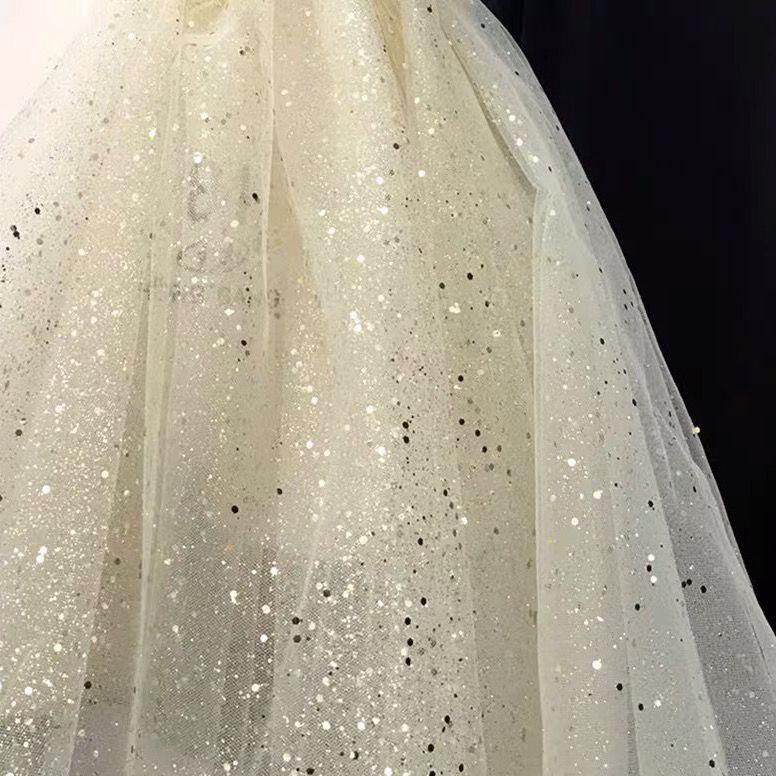 Shiny gilded sequined sheer chiffon fabric suitable for wedding dresses formal gowns and DIY handmade clothing fabrics