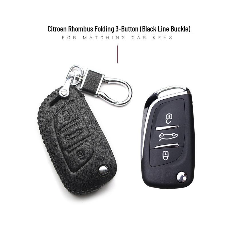 Genuine Leather Key Cover for Peugeot 308, 508, 408, 3008, 4008, 208 & Citroen Sega