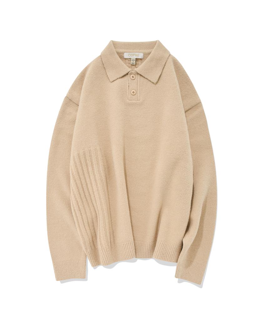 COFWI Wool Button Knit Polo Shirt Beige