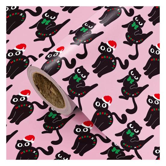 

Christmas Cat Wrapping Paper 16.4 Ft Cute Black Cats Gift Wrap Roll Holiday Gift Wrap for Boys Girls Cat Lovers Christmas Party розовый