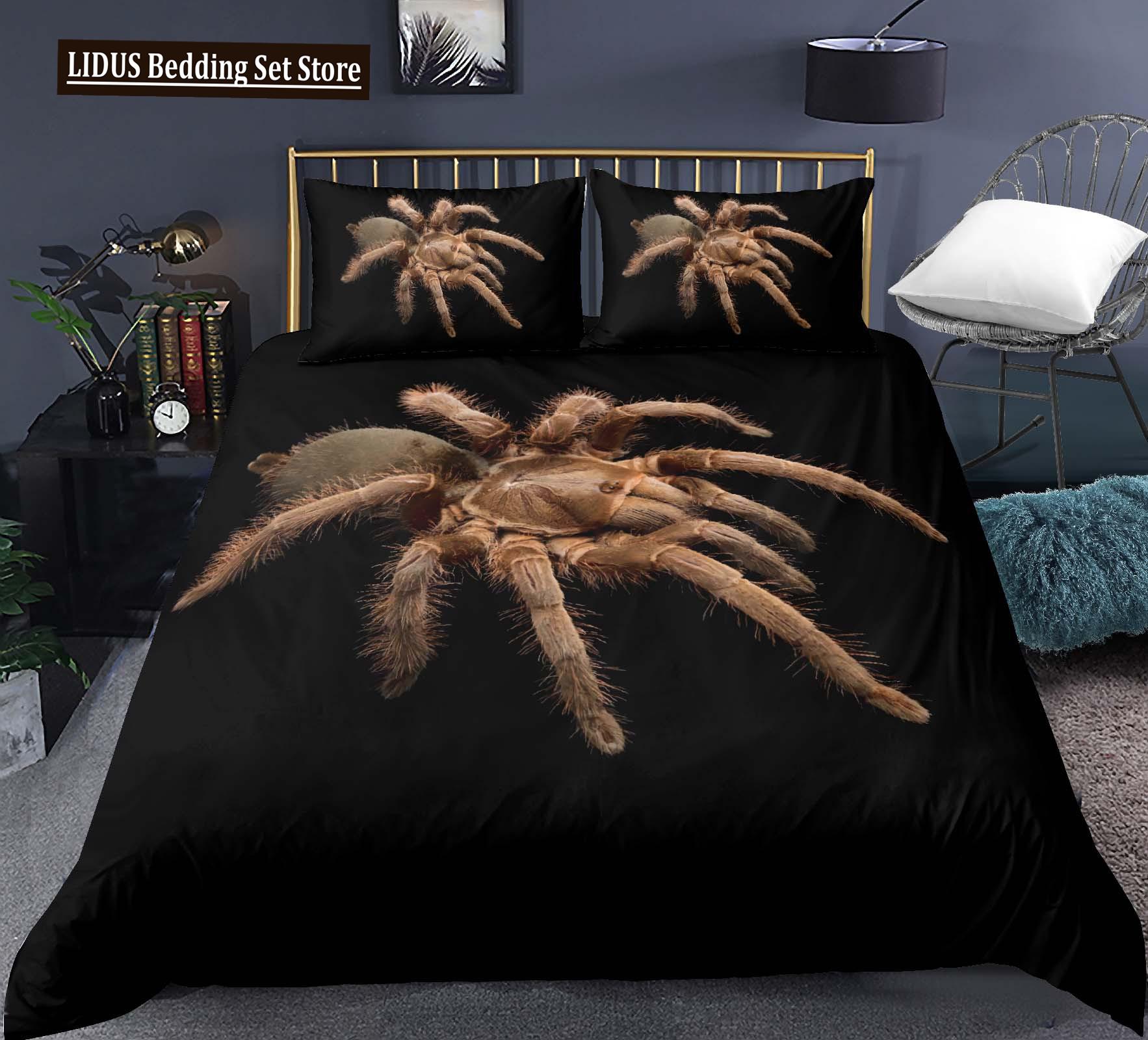 Tarantula Mintás Ágynemű Szett King Full 3D Nyomtatás Fekete Pók Paplanhuzat Szett Rovar Téma Fiú Tini Számára Poliészter Ágynemű Szett EU single(135x200cm) black