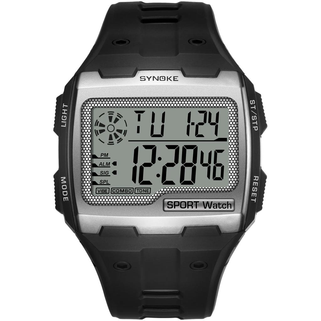 Men's Big Square Dial Digital Sport Watch Multifunction with Alarm Chronograph Week Resistant Repeater