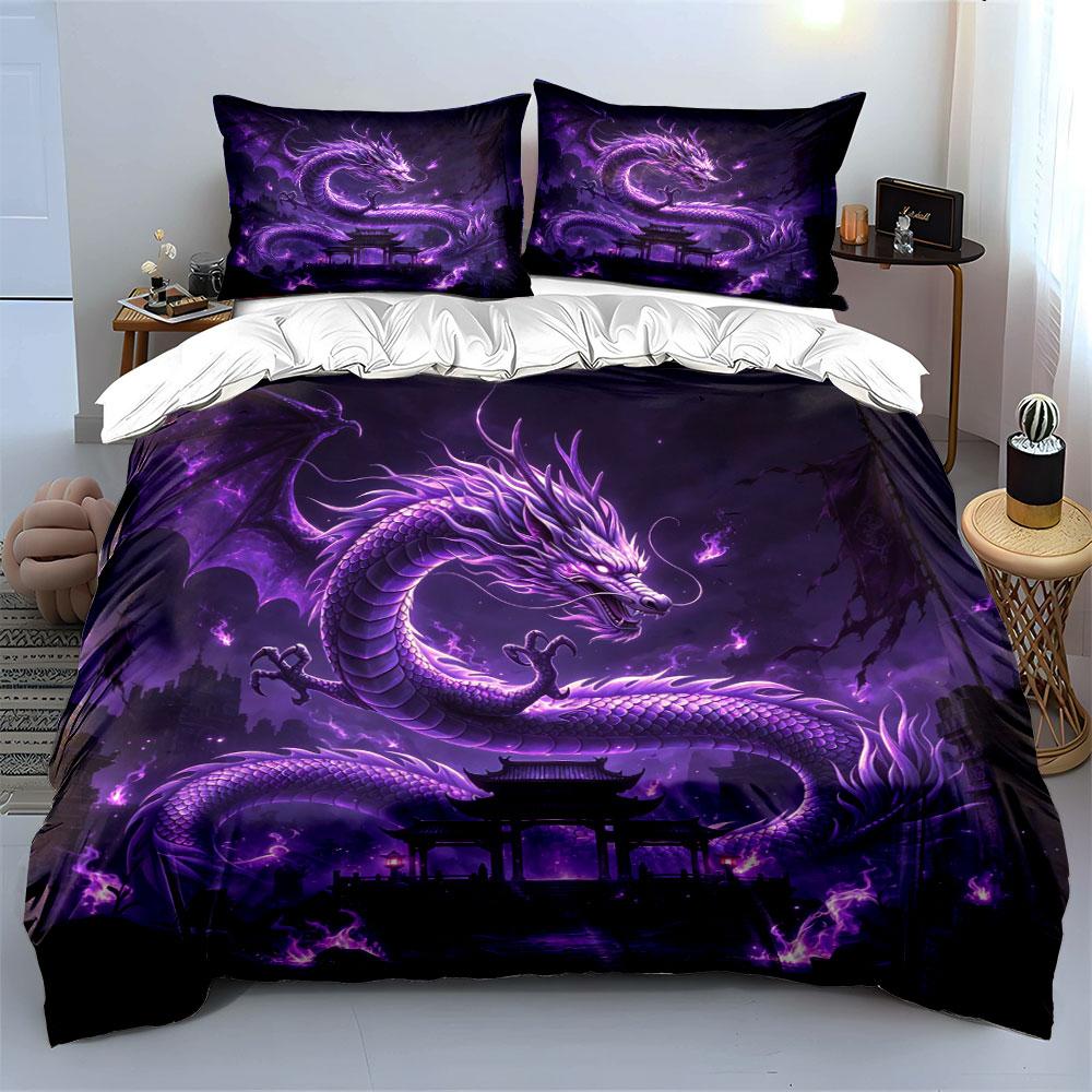 Purple Dragon Art Decor Set Soft Comfortable Duvet Cover Bedding Set Included 1*Duvet Cover & 2*Pillowcases, Gift