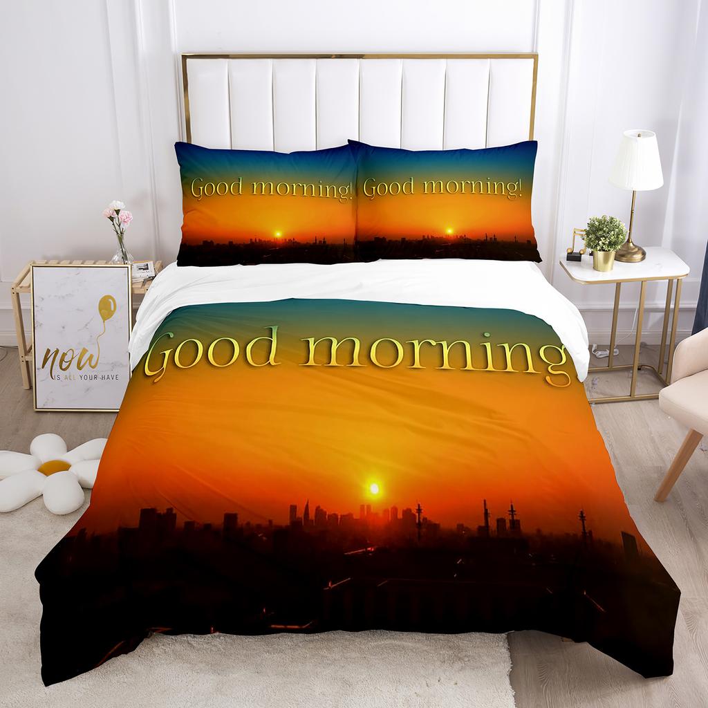 Good Morning Duvet Cover Set Microfiber Coffee Rose Cozy Breakfast Twin Bedding Set Double Queen King Size 2/3pcs Quilt Cover