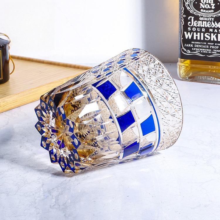 Japanese Edo Kiriko Crystal Glass Hand Carved Whiskey Cup Purple Fluorite Dawn Light Luxury