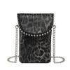 2025 Spring and Summer New Texture Leopard Print Rivet Shoulder Messenger Bag Chain Flip Small Square Bag Women's Fashion Bag Factory
