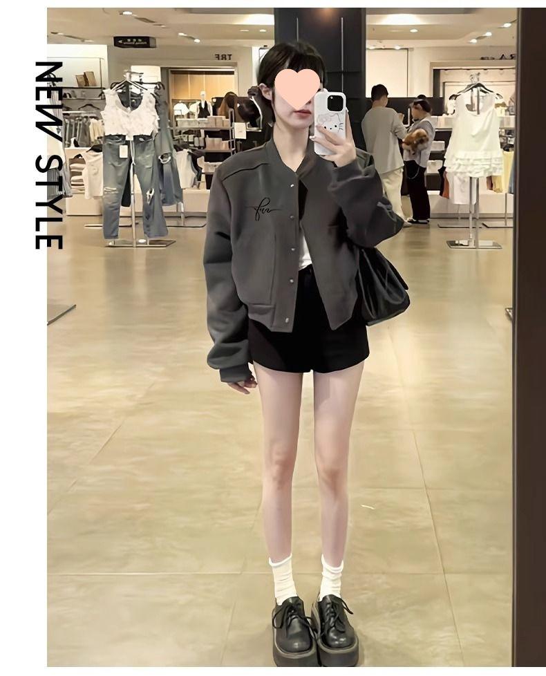 Women's Grey Baseball Jacket, New Autumn 2025: Trendy, Age-Defying Short Jacket