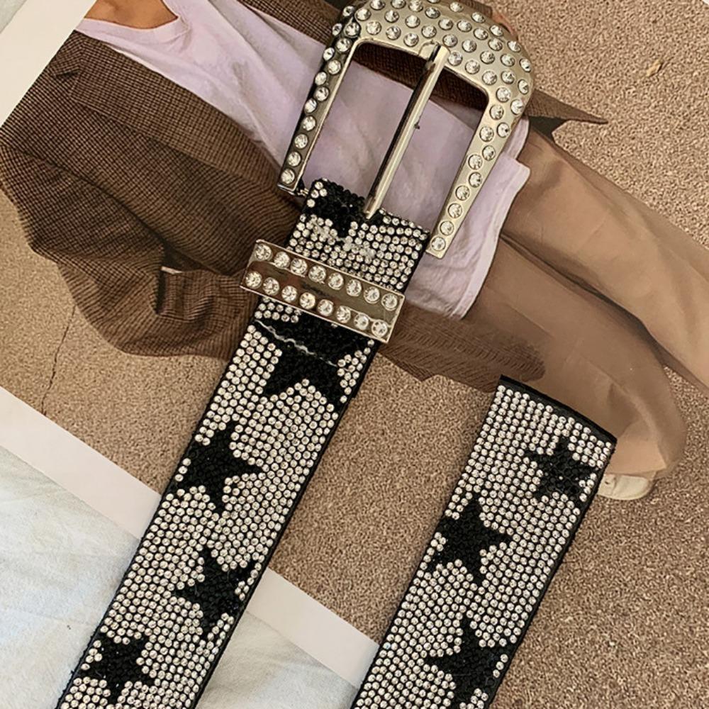 Vintage Five-Pointed Star Belt Y2K Jeans Decor Adjustable Shiny Star Waistband  Dress Decoration