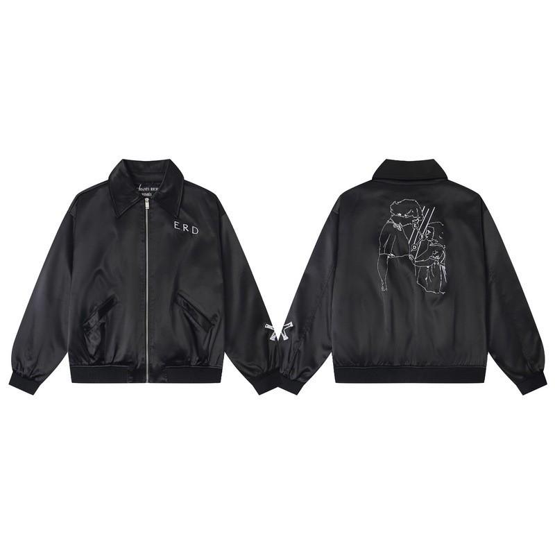 Unisex Oversized Patchwork Hoodless Bomber Jacket Cotton-Lined Casual Streetwear Outerwear Fall
