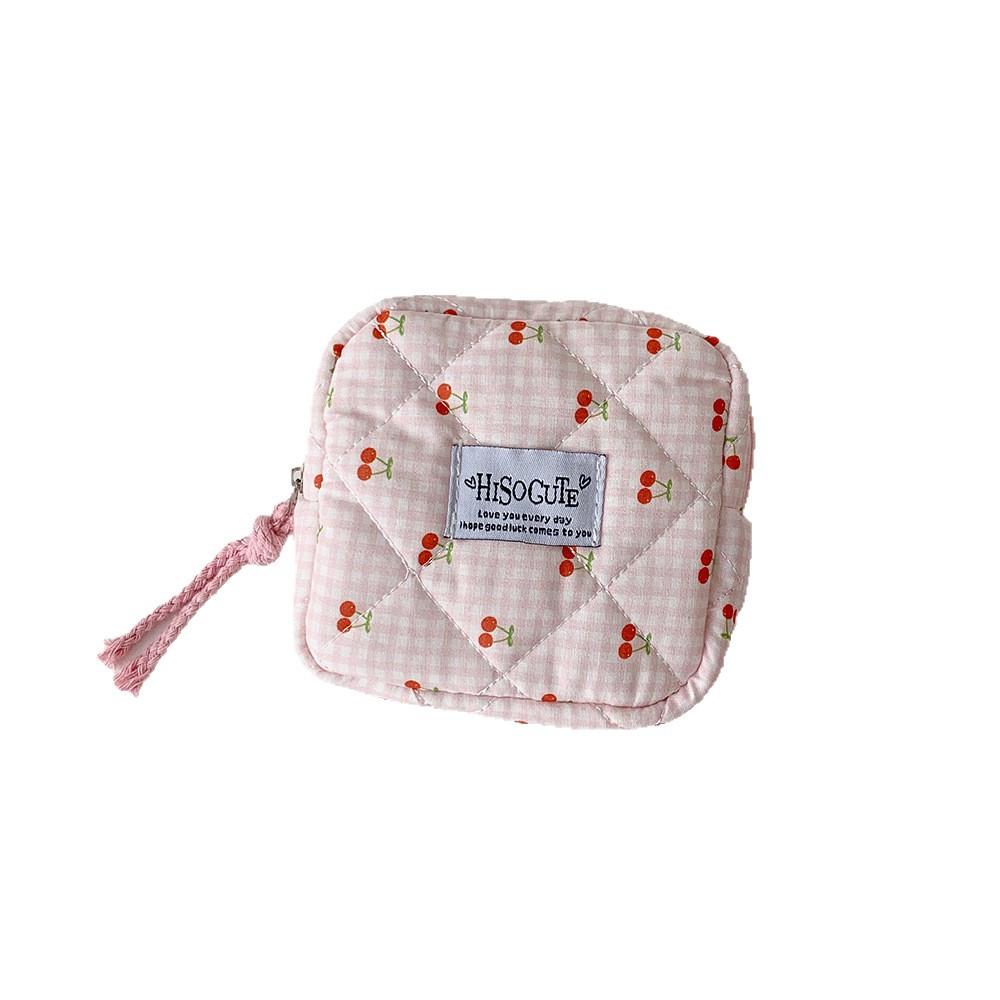 Cute Cherry Mini Bag Portable Multi Purpose Small Travel Organizers Floral Square Earphone Bag Makeup Bag Cosmetic Storage Bags