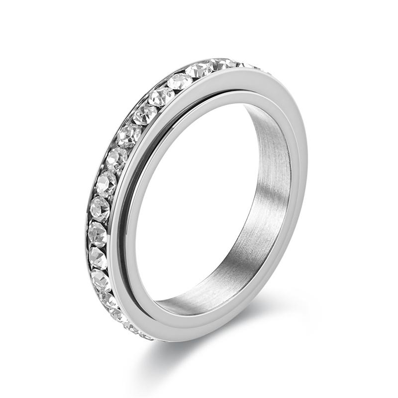 Stainless Steel Cubic Zirconia Rotatable Chain Couple Rings Anti Stress Anxiety Fidget Spinner Ring Wedding Band Knuckle Jewelry