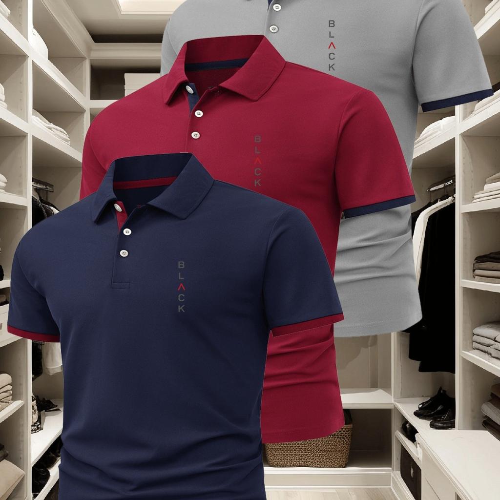 3Pcs Men'S Polo Shirt, Stylish Business Casual with a Comfortable Summer Breathable Short-Sleeve Collar, Perfect Gift