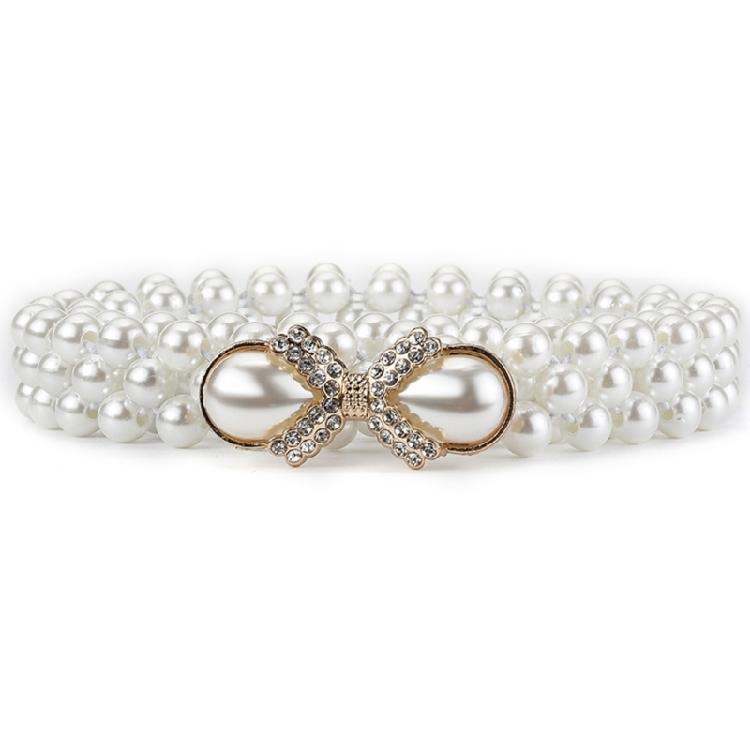 Exquisite Pearls Belt with Rhinestones Unique Pearls Beaded Fashion Belt with Dazzling Rhinestones Detail for Parties