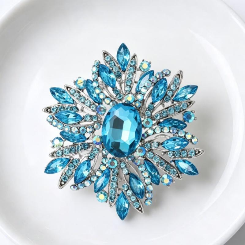 Multicolor Rhinestone Flower Brooch Shiny Crystals Gold Plated Frame For Wedding Party Formal Outfit Accessories