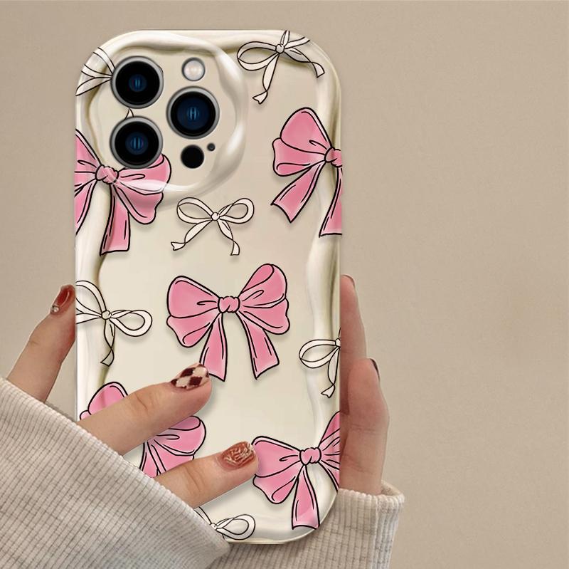 Pink Bowknot Fashion Color Phone Case for iPhone 17 16 15 14 Plus 13 12 11 Pro Max XS X XR 17 Air 16E Soft Silicone Cases Cover