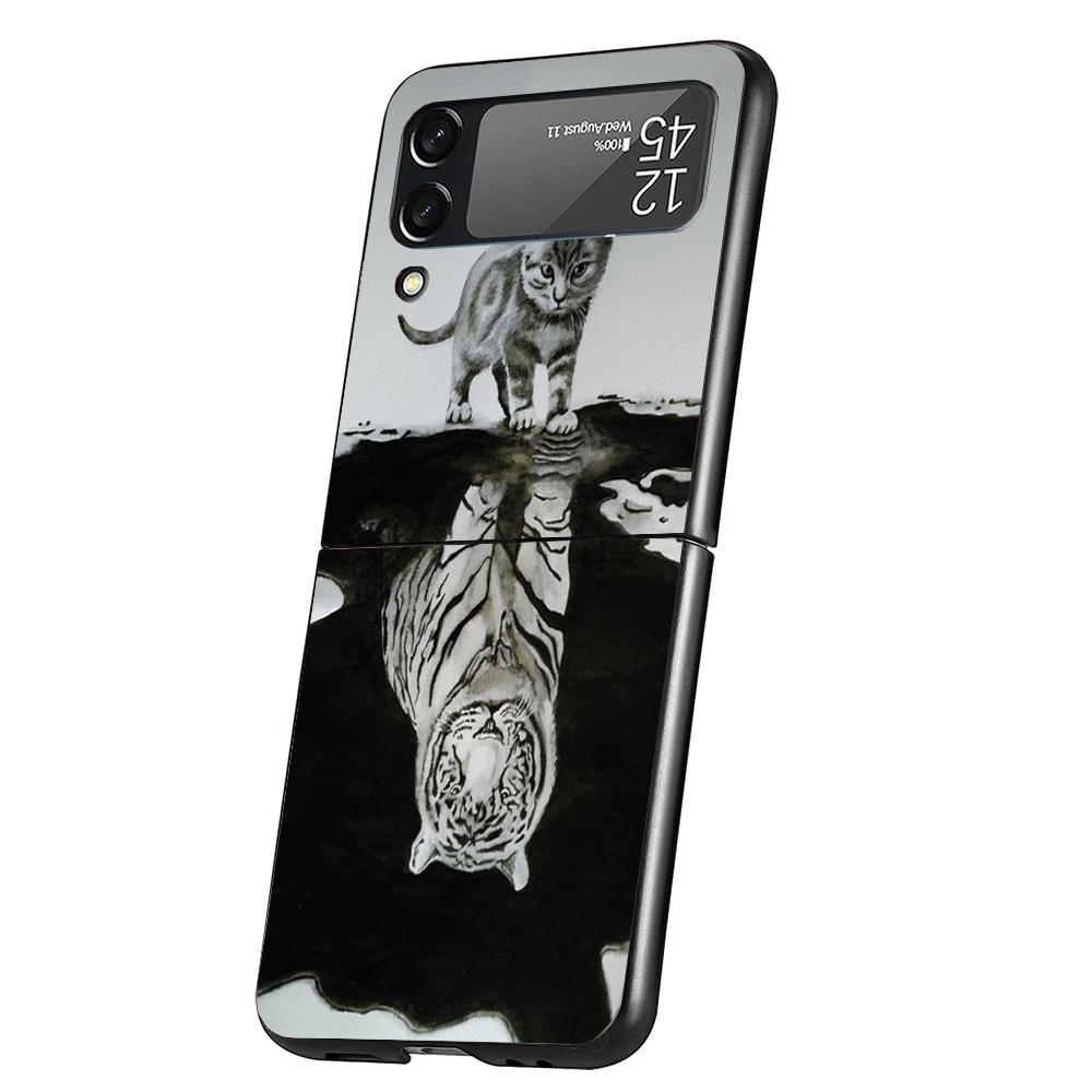 Cool Animal Big Cat Tiger Cover Phone Case For Samsung Galaxy Z Flip 7 6 5 4 3 5G Flip7 Flip6 Flip5 Flip4 Flip3 Black Fundas She