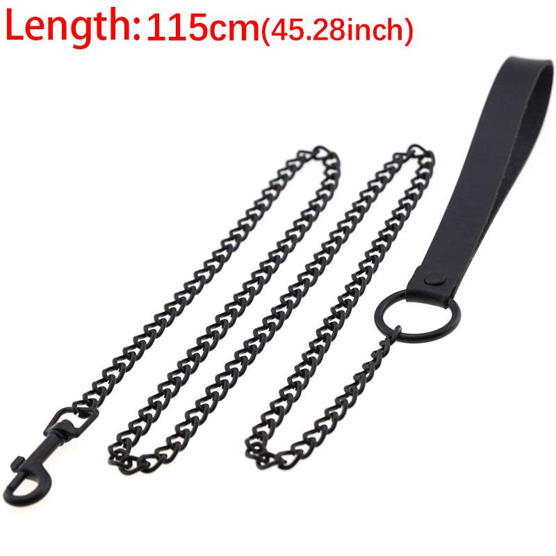 Durable Anti-Bite Metal Dog Chain Lead Chain Leash Handle Leads Leather Iron Chain for Small Large Medium Dogs Outdoor Training
