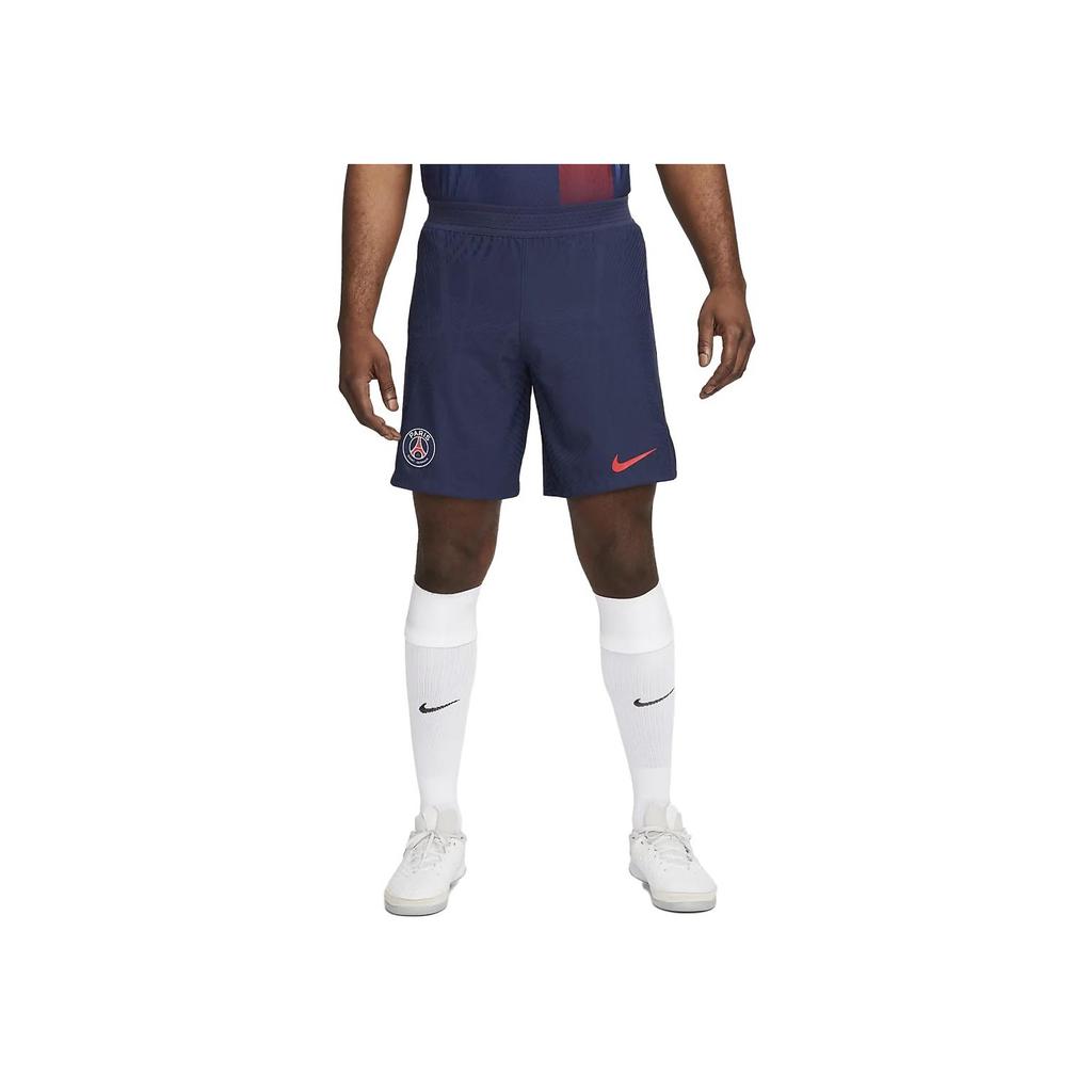 Nike Pantaloni scurți Dri-FIT ADV cu logo, culoare solidă, talie elastică, picior drept, sezon 22-23, pantaloni scurți de fotbal Paris Saint-Germain, pantaloni scurți pentru bărbați, albastru închis, DX2630-410