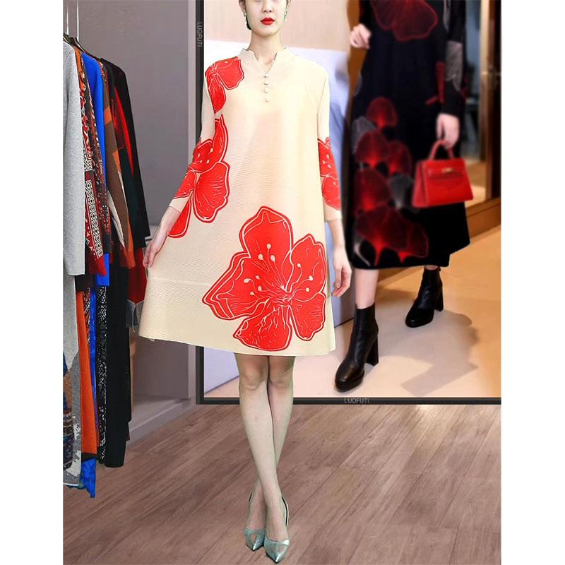 

Ранняя весна, новое модное плиссированное платье с V-образным вырезом, в стиле вестерн, свободного кроя и облегающего кроя One Size бежевый