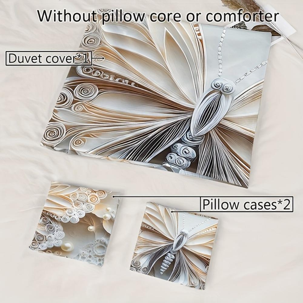3pcs Champagne Beding Set Buterfly Flower Printed Cozy Soft Duvet Cover Set King Quen Twin Single Sized Dimensions Birthday Gift Bedrom Decor