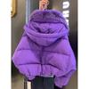 Winter Warm Purple Coat for Women Thick Faux Fur Collar Jacket Cold Weather