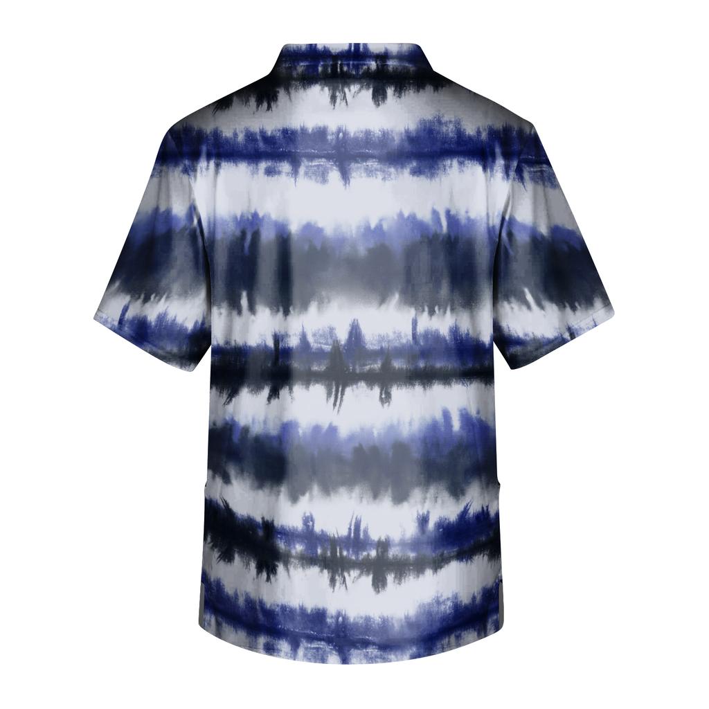 Unisex V Neck Short Sleeve Printed Scrub Top with Pocket and Tie Dye Pattern for Uniform
