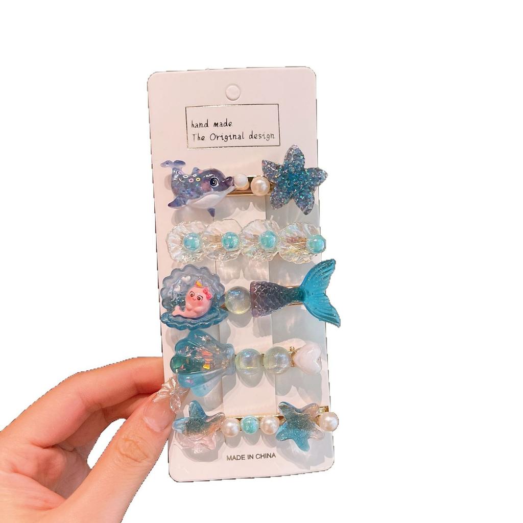 Children'S Cute Ocean Series Hair Clips, Cartoon Mermaid Shell Starfish Hair Accessories, Baby Hair Damage Side