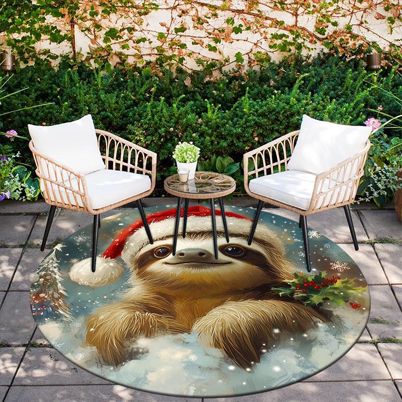 Christmas Sloth Pattern Round rug,Carpet Rug for Living Room Bedroom Playroom ,Non-slip Floor Mat,Holiday Gifts and Birthday Gifts.