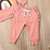 0-3T Neugeborene Kinder Baby Mädchen Kleidung Regenbogen Langarm Tops + Rüschen Hosen Outfits
