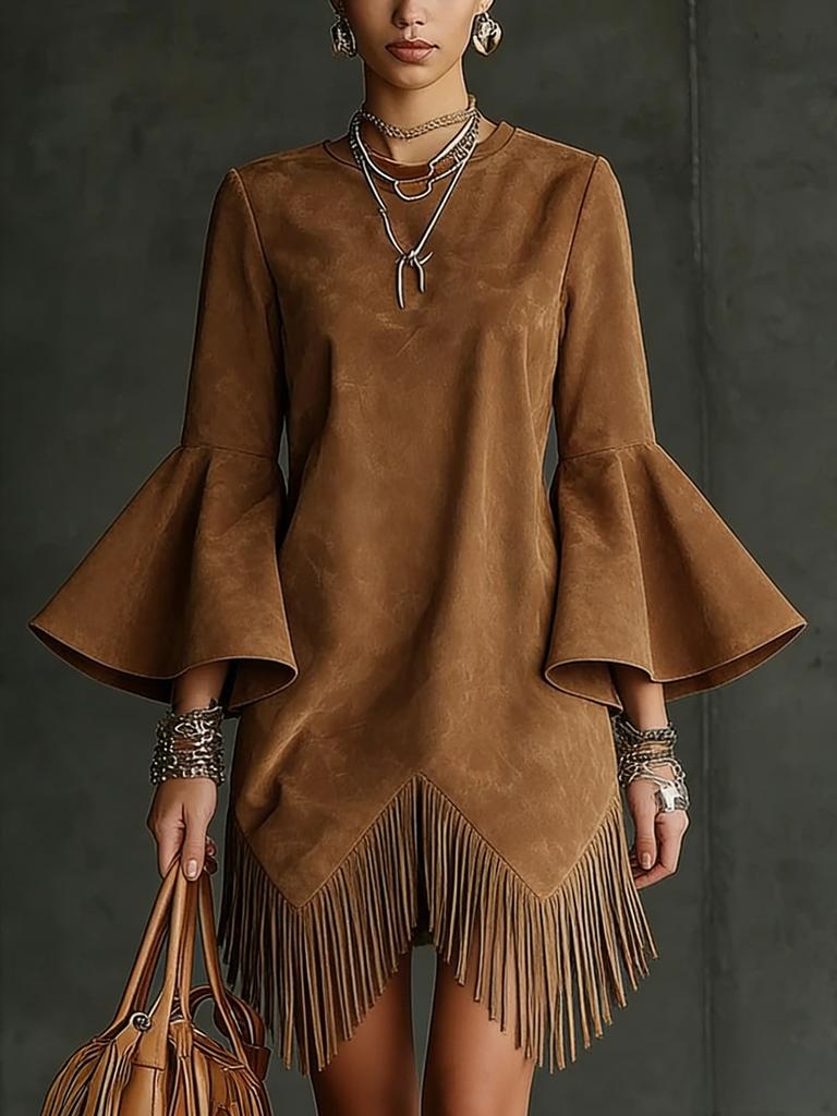 Trendy Women's Vintage Ruffled Flared Sleeve Loose Fashion Dress for Women