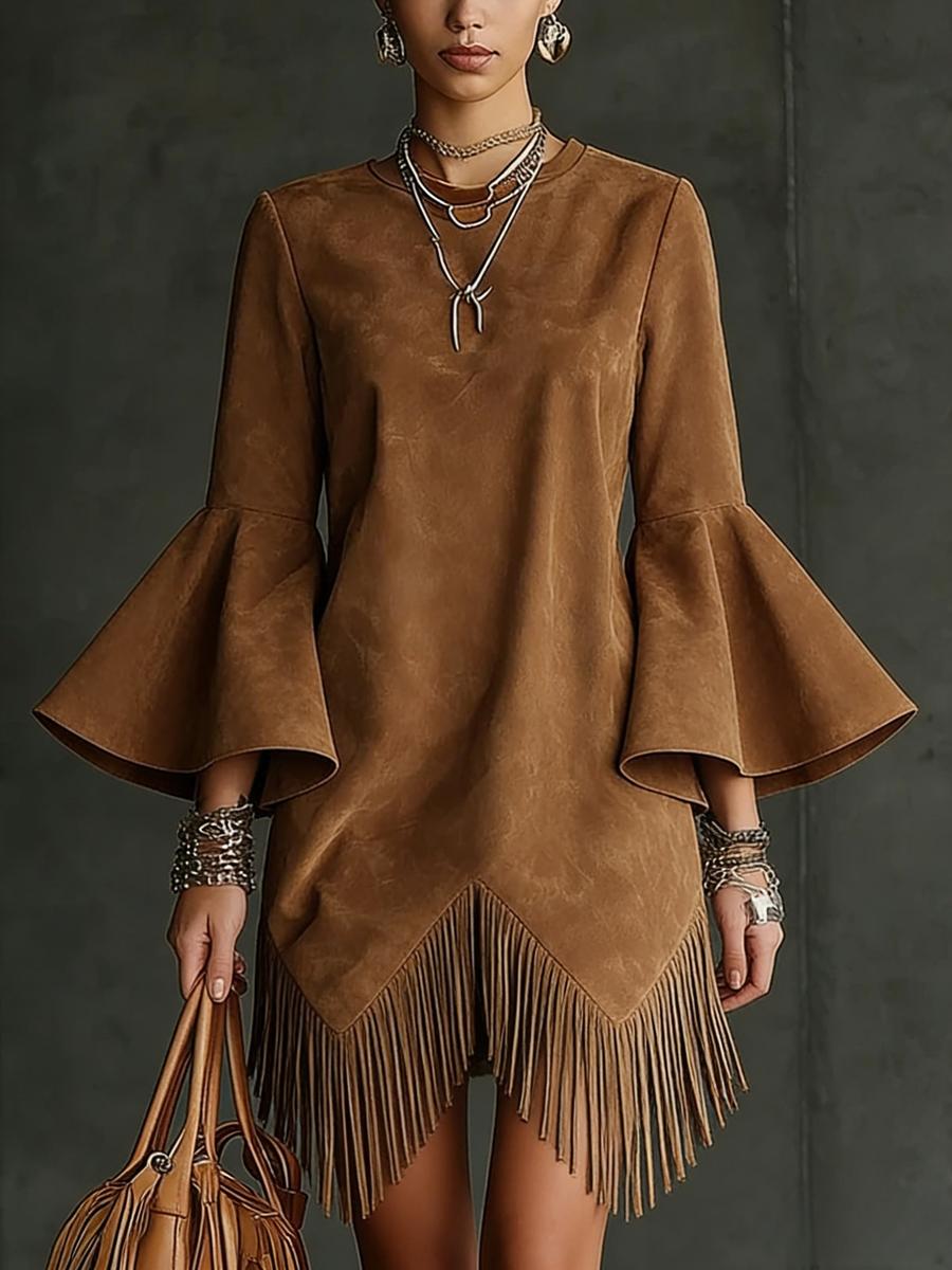 

Модное женское винтажное свободное модное платье с оборками и расклешенными рукавами для женщин S кофейный