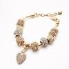 High Quality Gold Plated Crystal Rhinestone Lotus Flower Charm Bracelet Large Hole Beads Pink Flower Pendant Adjustable DIY