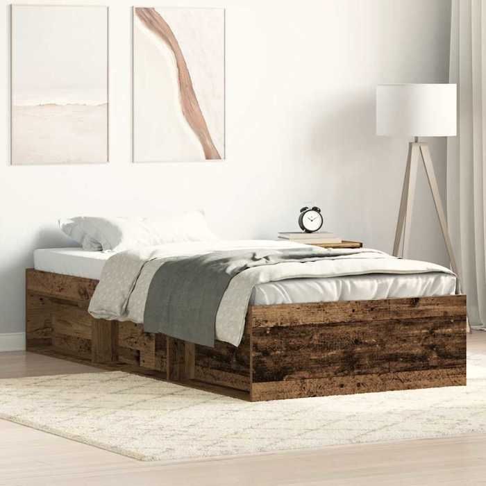 VidaXL Cadre de lit sans matelas vieux bois 90x200 cm bois ingénierie, meuble de chambre, sommier,, lit, lit simple 3328814