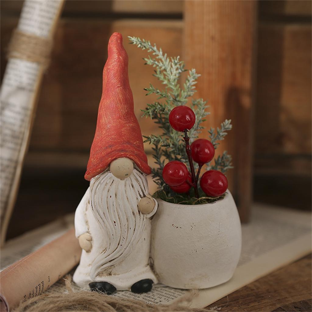 Christmas Gift, Flowerpot Ornament, Multi Ribbon Hat, Christmas Cartoon, Faceless Elderly Person, Simulated Potted Plant