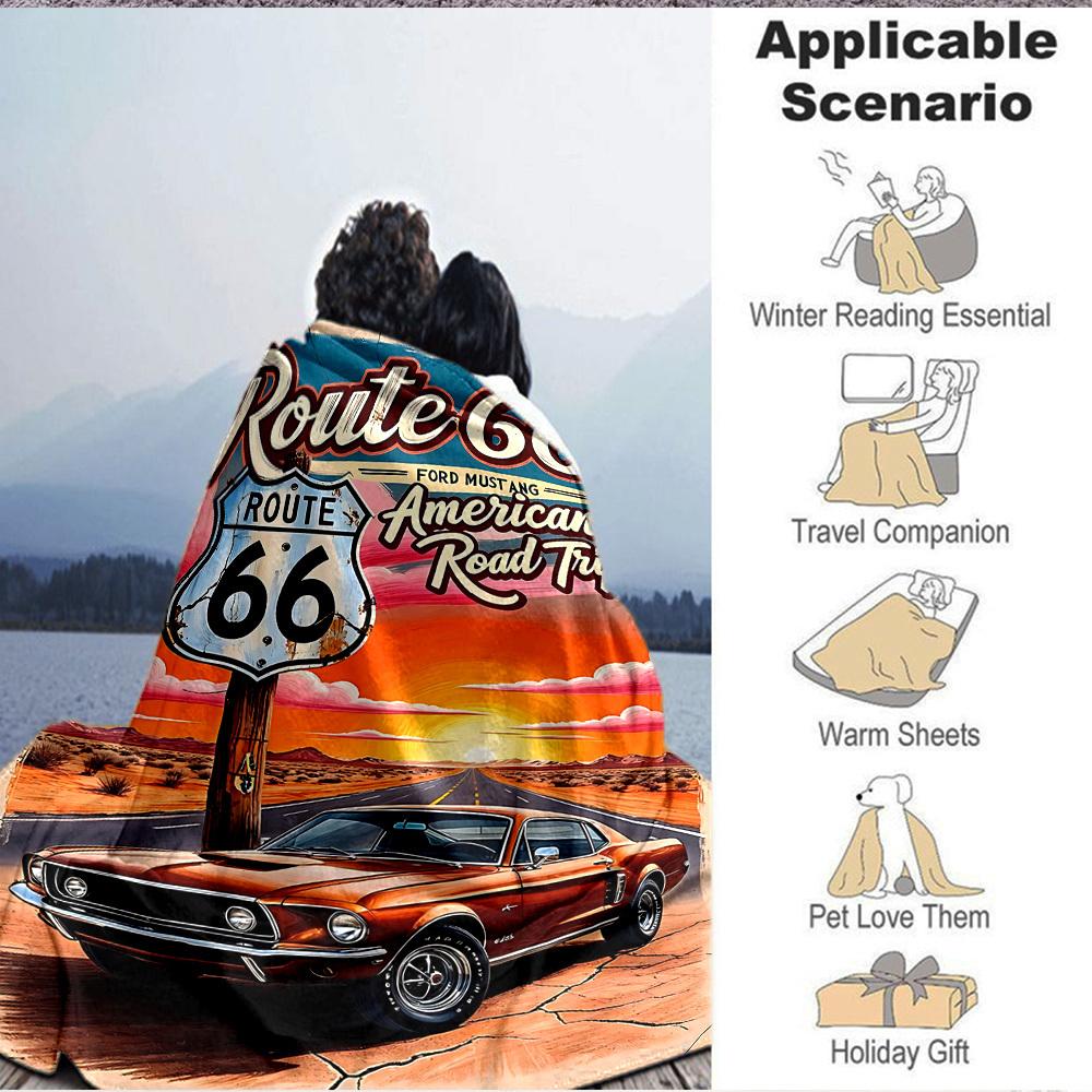 1 Stück Route 66 Flanelldecke [Gemütliche Überwurfdecke] Für Sofa, Bett, Reisen, Camping, Wohnzimmer, Büro, Couch, Stuhl Und Bett