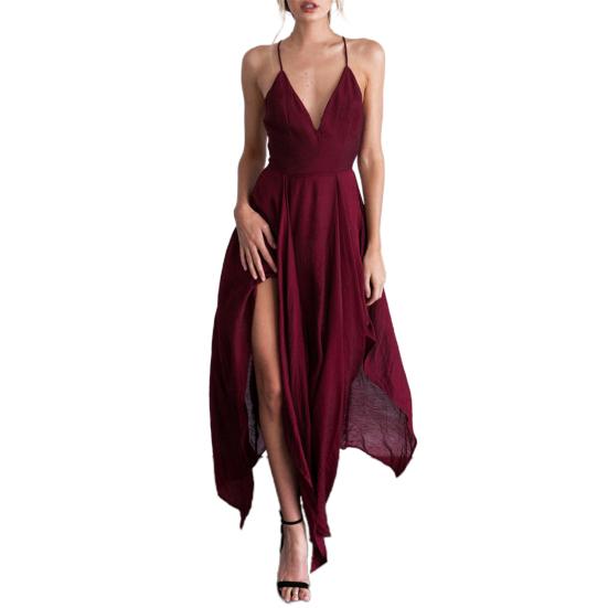 Women Prom Dress Deep V Neck Low Cut Sleeveless Backless Spaghetti Strap Dress-up Cross Back Irregular Hem Wedding Dress Women Clothes