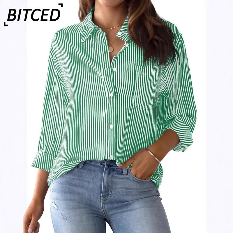 BITCED Women's Fashion Casual Long Sleeve POLO Neck Blouses & Shirts International design