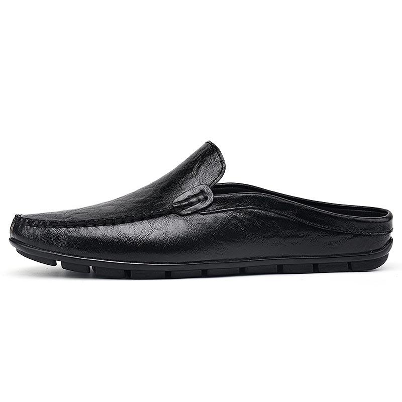 Genuine Leather Slippers Loafer New Men Half Loafers Slides Breathable Mules for Man Lightweight Breathable Dress Shoes