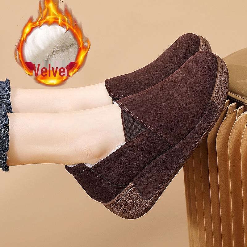 Autumn/Winter Plus Velvet Warm Slip-On Shoes: Thick Sole, Heightened Design for Middle-Aged and Elderly Women